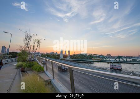 Bangkok / Thailand - December 30 2021: View at Chao Phraya Sky Park, Chao Phraya River close to Phra Pokklao Bridge in, Thonburi, Bangkok, Thailand. O Stock Photo