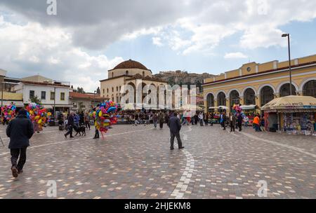 View of Monastiraki Square and Acropolis, Ottoman mosque from 1759 ...