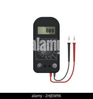 Realistic black multimeter for measuring current and voltage. Stock Vector
