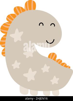 Smiling cute dino. Vector baby hand drawn dinosaur. Sweet Cool illustration for nursery t-shirt, kids apparel boy, invitation, simple scandinavian Stock Vector