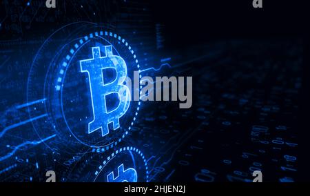 Bitcoin blockchain crypto currency and digital money symbol digital concept. Network, cyber technology and computer background abstract 3d illustratio Stock Photo