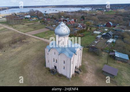 Aerial view of the Transfiguration church in Brynchagi village ...