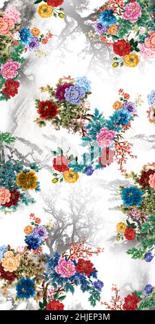 Digital Print Flower Pattern Design Stock Illustration