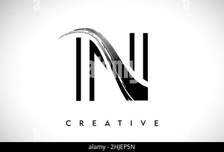 Outline Monogram Letter N Brush Stroke Design Logo Icon with Artistic Paintbrush Stroke Logo Icon Illustration. Stock Vector