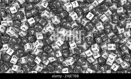 Question Marks Cubic Background. Many Black and White Cubes with Interrogation. 3D render Stock Photo