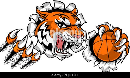 Tiger Baketball Player Animal Sports Mascot Stock Vector