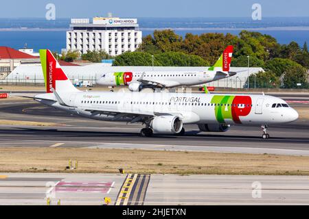 Lisbon, Portugal - September 24, 2021: TAP Air Portugal Airbus A321neo airplane at Lisbon airport (LIS) in Portugal. Stock Photo