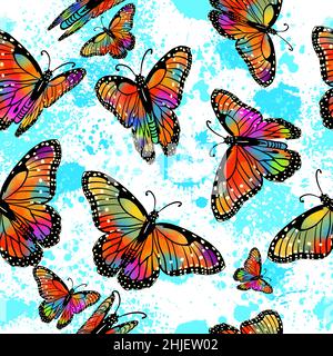 Seamless background of rainbow butterflies. Vector illustration Stock Vector