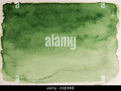 Green handmade watercolor background gradient paint Stock Photo