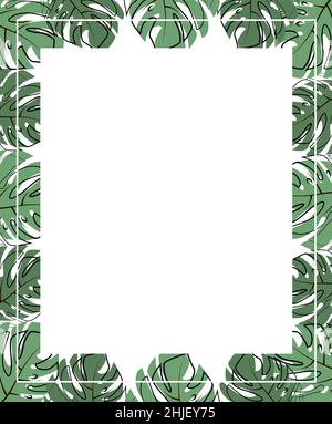 Square frame of leaf. Exotic leaves and plants, collected in a composition in a Square on a white background. Natural floral template . Postcard for Stock Vector