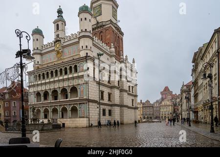 January 4, 2021 - Poznan, Poland: The statue of Proserpine - one of the four fountains on the Old Market in Poznan Stock Photo