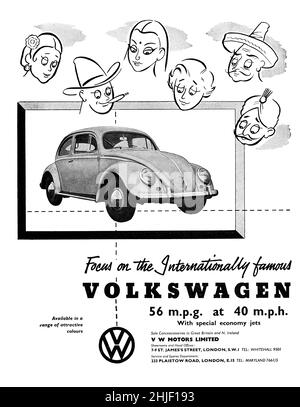 A vintage advert for the Volswagen Beetle from Motor Sport Magazine, 1957 Stock Photo
