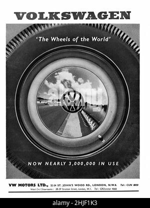 A vintage advert for The Volkswagen Beetle from Motor Sport Magazine, 1959 Stock Photo