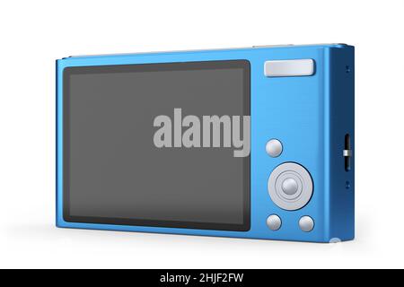 Stylish blue compact pocket digital camera isolated on white background Stock Photo