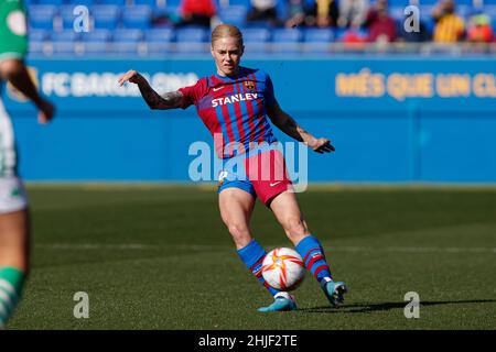 Maria Leon of FC Barcelona in action during the Primera Iberdrola Spain women's national league match between FC Barcelona and Real Betis at Johan Cruyff Stadium in Barcelona, Spain. Stock Photo