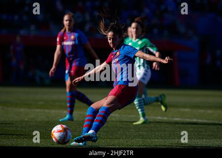 Leila of FC Barcelona in action during the Primera Iberdrola Spain women's national league match between FC Barcelona and Real Betis at Johan Cruyff Stadium in Barcelona, Spain. Stock Photo