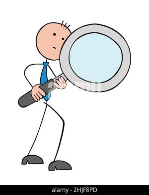 Stickman businessman holding magnifying glass against euro symbol and ...