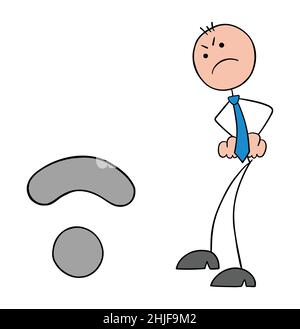 Stickman businessman is very frustrated with the weak wifi signal. Hand drawn outline cartoon vector illustration. Stock Vector