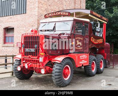 1955 vintage Scammell Explorer heavy lorry  RSJ789 adopted to work as a showman's tractor and generator, England, UK Stock Photo