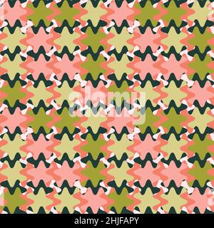 A seamless pattern on a square background is a patchwork mat made of different colored spots. Design element of books, notebooks, postcards, interior items. Wallpapers, textiles, packaging, background for a website, mobile application or blog. abstraction, stylization, geometry, surreal Stock Vector