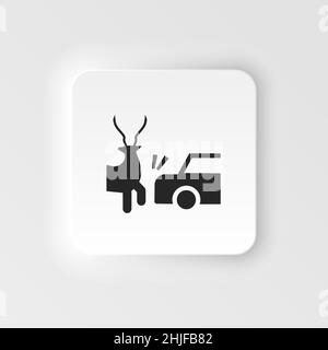Accident, animal, car, collision, deer icon - Vector. Insurance neumorphic style vector icon. on white background Stock Vector