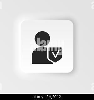 Assessment, insurance, man, shield icon - Vector. Insurance neumorphic style vector icon. on white background Stock Vector