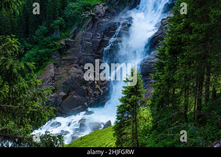Krimml Waterfalls are the fifth highest waterfalls of the world, which can be found at the interface of the Hohe Tauern and the Zillertal Alps in Hohe Stock Photo