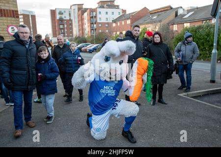 Peter Burrow mascot of Peterborough United ahead of the game Stock Photo