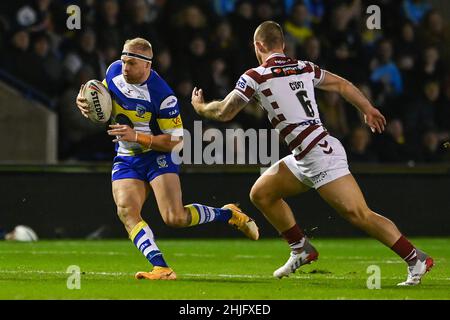 Oliver Holmes (12) of Warrington Wolves in action in, on 1/29/2022. (Photo by Craig Thomas/News Images/Sipa USA) Credit: Sipa USA/Alamy Live News Stock Photo