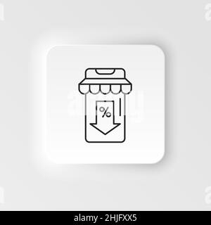 E-commerce neumorphic style vector icon smartphone, discount, store outline vector icon icon set Stock Vector