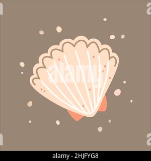 Pink sea shell, scallop. Vector flat illustration Stock Vector