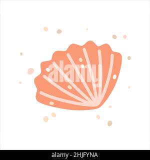 Pink sea shell, cockle. Vector flat illustration Stock Vector