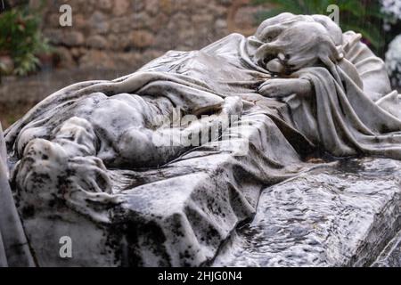 Mary Magdalene weeping for the body of Christ, Soller cemetery, Mallorca, Balearic Islands, Spain Stock Photo