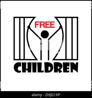 Conceptual illustration of children and prison of child freedom. free children Stock Vector