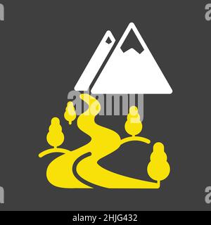 Mountain and river vector glyph icon. Nature sign. Graph symbol for travel and tourism web site and apps design, logo, app, UI Stock Vector