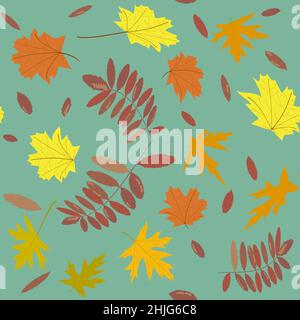 pattern golden autumn leaves of maple and rowan Stock Vector