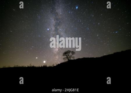 Breathtaking view of the Milky Way above the Elan Valley at night in Wales, the UK Stock Photo