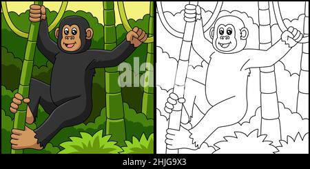 Chimpanzee Coloring Page Vector Illustration Stock Vector