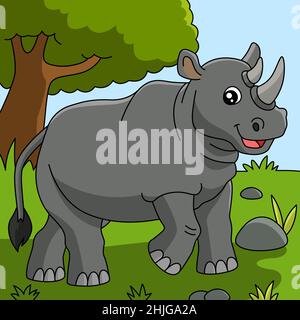 Rhino Cartoon Vector Colored Illustration Stock Vector