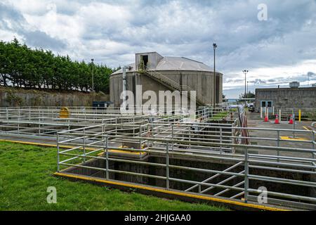 The trickling filter unit at the wastewater treatment plant in Brookings, Oregon, USA Stock Photo