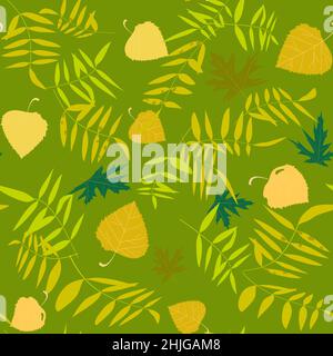 pattern golden autumn leaves of birch and ash and maple Stock Vector