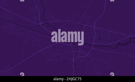 Purple Bydgoszcz city area vector background map, roads and water illustration. Widescreen proportion, digital flat design roadmap. Stock Vector