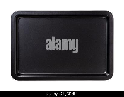 Rectangular Black Baking Tray In Oven Isolated On White Background