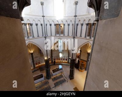 London, Greater London, England, January 5th 2022: Interior of Temple Church in the Temple area of London, built by the famous Knights Templar. Stock Photo