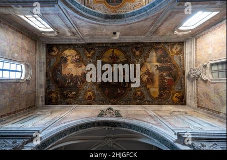 Ostuni, Puglia, Italy. August 2021. Amazing internal view of the frescoed vault of the Co-Cathedral of Santa Maria Assunta in Cielo. Stock Photo