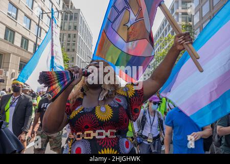 WASHINGTON, D.C. -- August 28, 2021: Demonstrators are seen during the March On for Washington and Voting Rights. Stock Photo