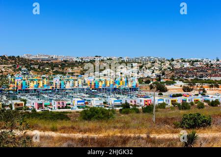 Colouful Buildings and boats at Marina De Albufeira taken on 30th July 2019 Stock Photo
