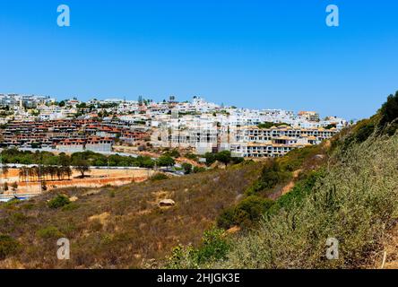 A view of the buildings overlooking Marina De Albufeira taken on 30th July 2019 Stock Photo