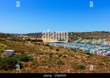 A view of the Marina in Albufeira from the hillside taken on 30th July 2019 Stock Photo