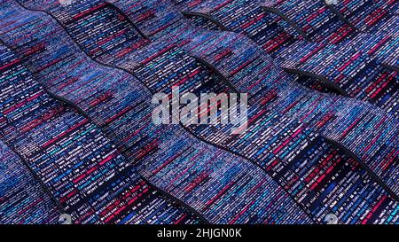 Beautiful moving wavy line background in purple colors, seamless loop. Animation. Technological pattern with computer code lines Stock Photo
